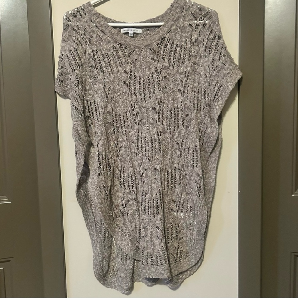 Annalee + Hope Open Knit Layering Summer Sweater Gray-Cream Lightweight Medium